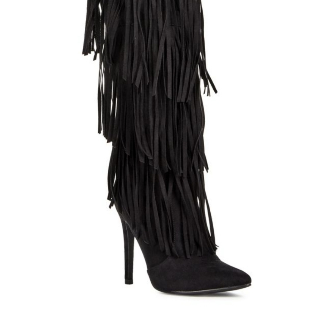 Reggie Black Seude Fringe Boot
